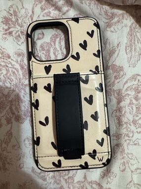 Heart Print Beige Phone Case with Black Strap